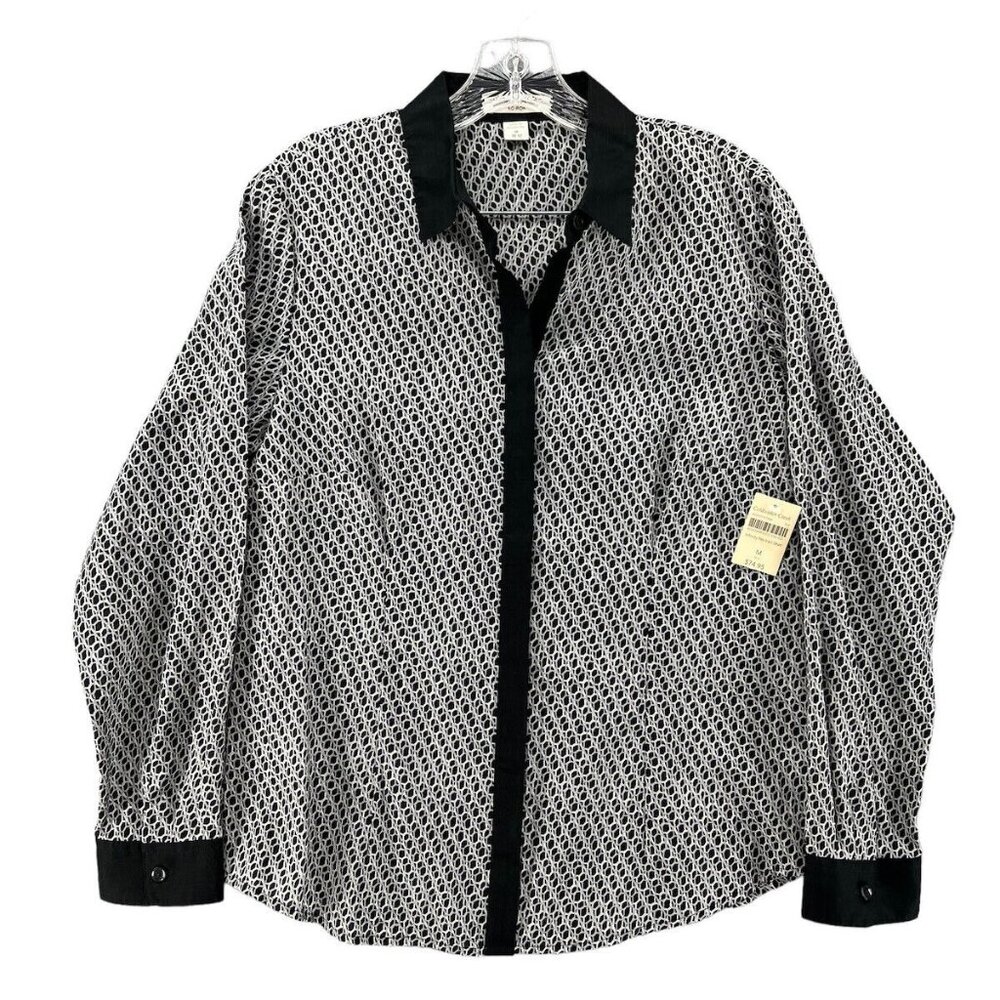 Coldwater Creek Womens M Shirt Top Infinity No Iron Black White Button Up